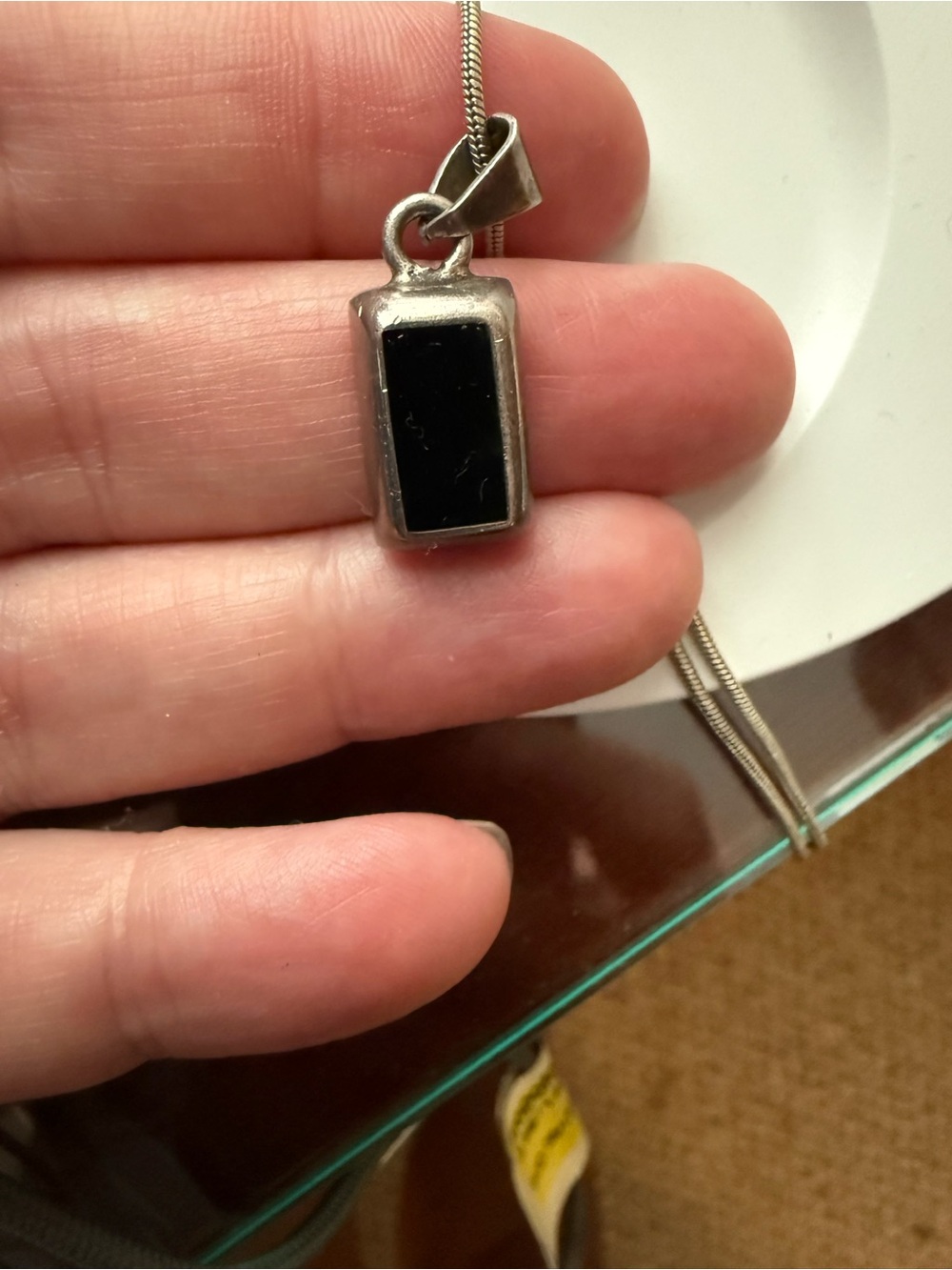 Vintage Mexican silver Silver Pendant Necklace with Black Inlay -